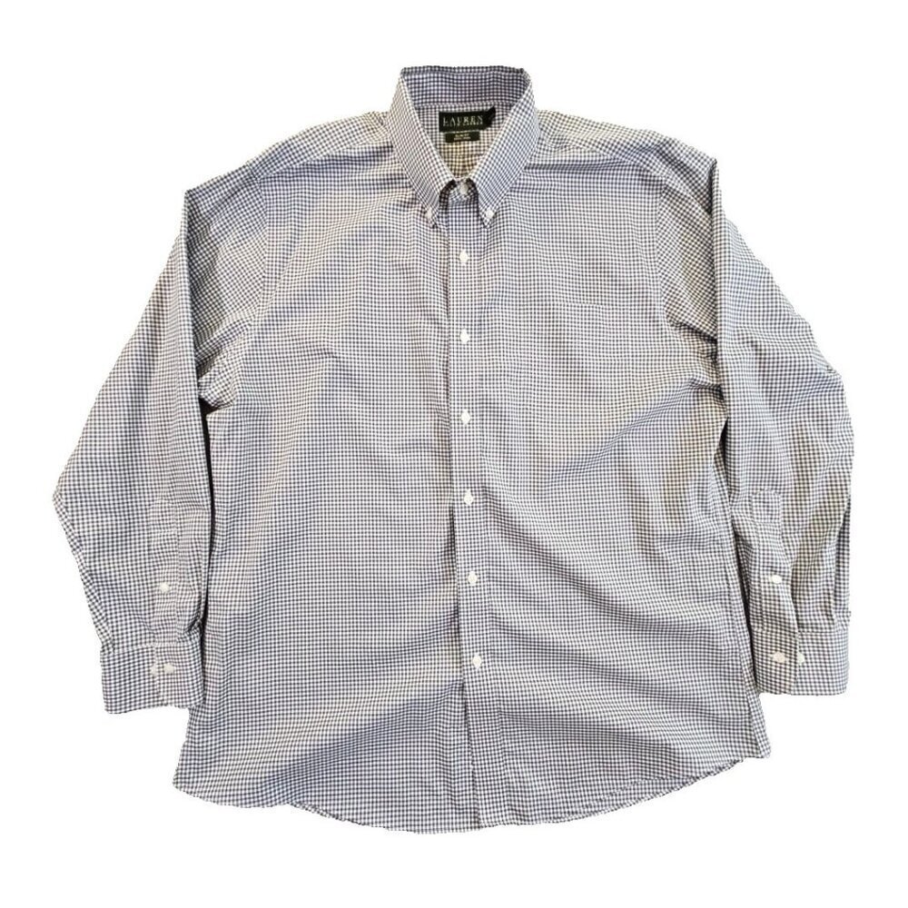 Lauren Ralph Lauren Green Label Checked Non-Iron Shirt 17.5‎ 34/35 Long Sleeve